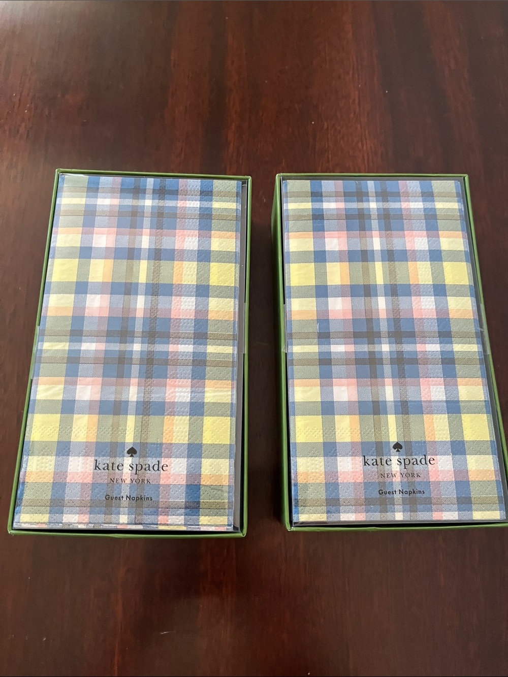 NWT kate spade Garden Plaid Guest Napkins - Yellow, Blue & Pink (Set of 2)